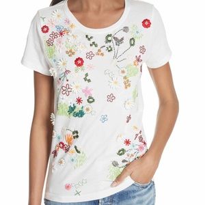 Alice + Olivia Floral Embroidered Beaded T-Shirt
